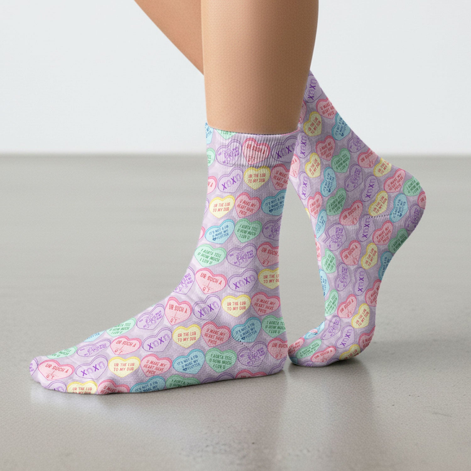 Medical Candy Heart Valentine Pattern Socks, Fun Medical Pattern, Adult Socks for Men and Women