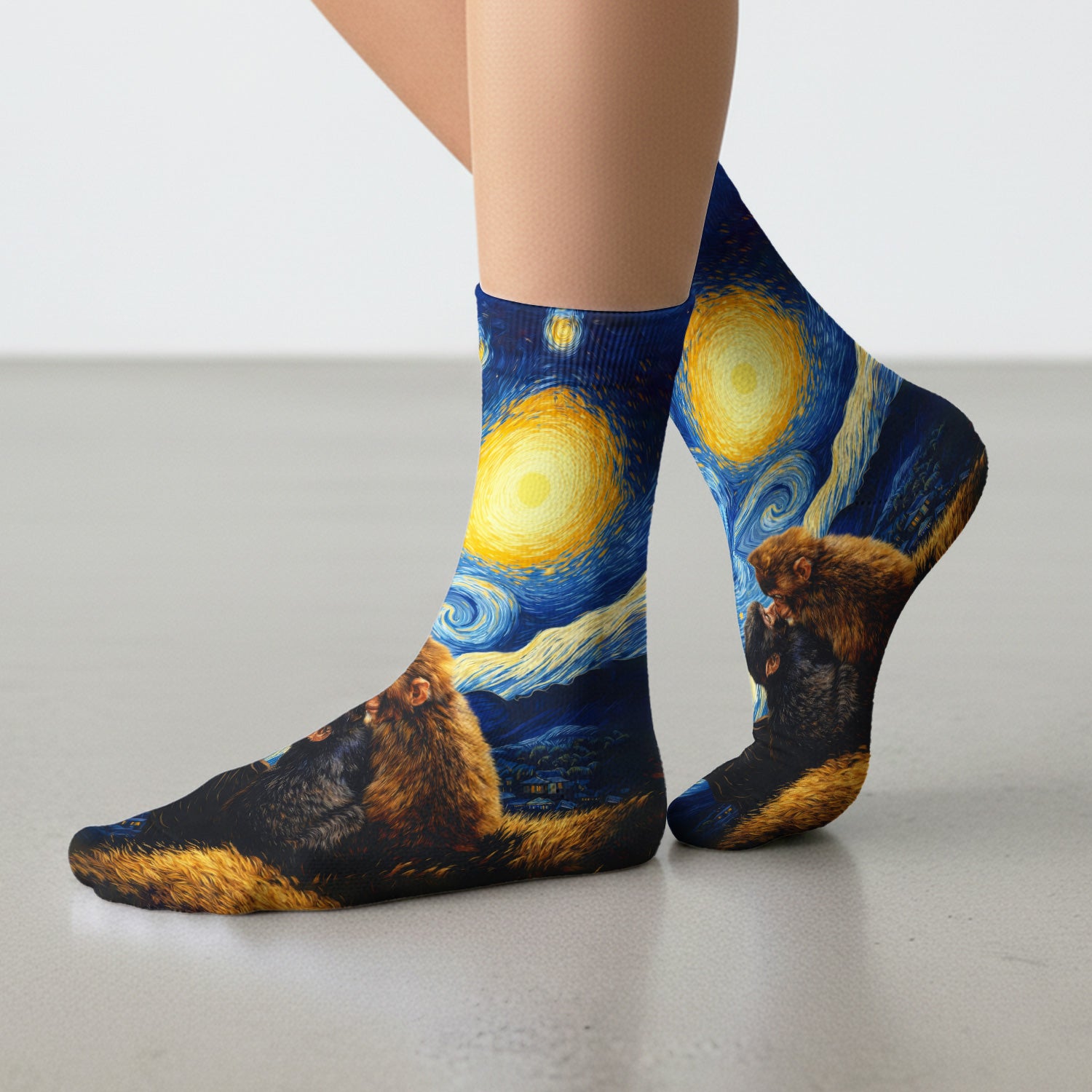 Romantic Monkey Couple Night Sky Pattern Socks, Socks for Nurse Doctor