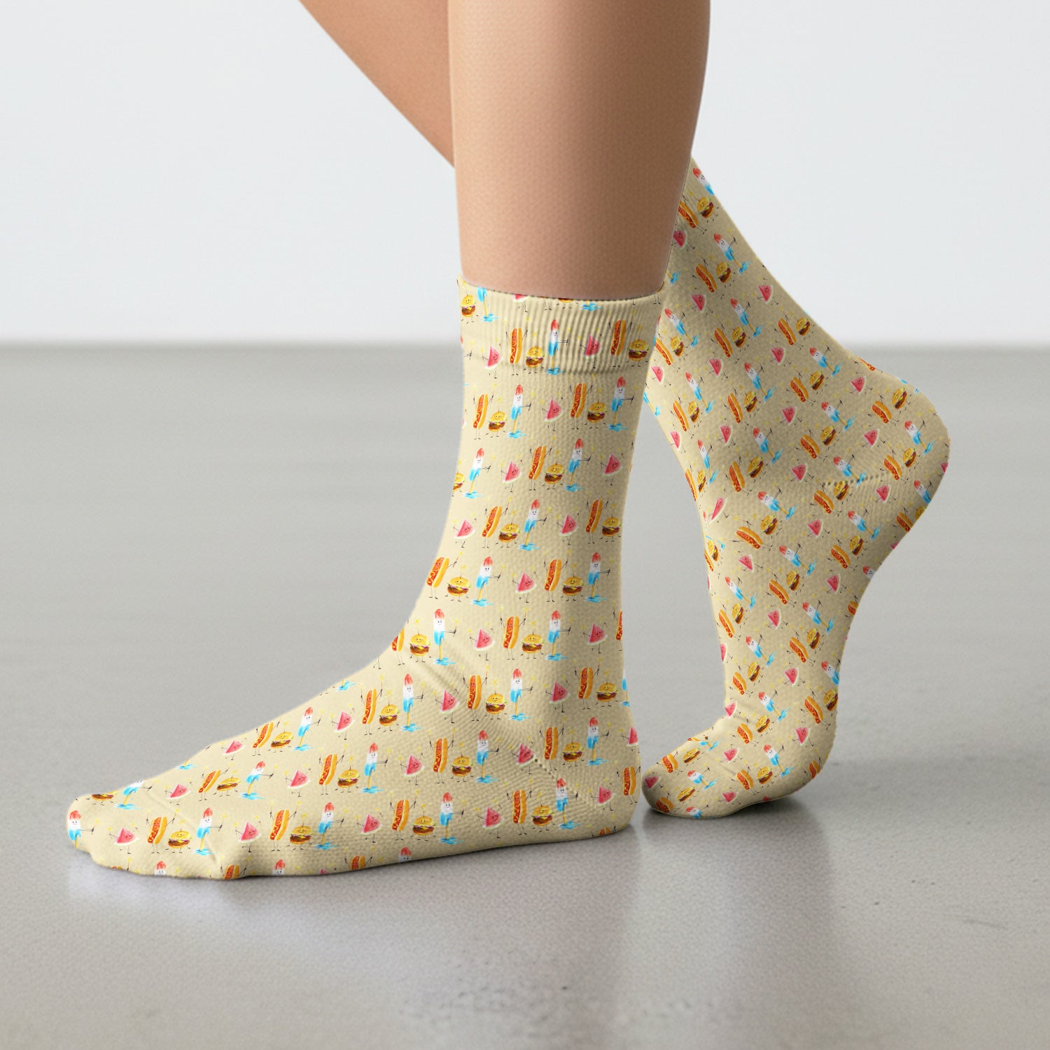 Funny Summer Food Icons Pattern Socks, Breathable Fabrics Medical Uniform