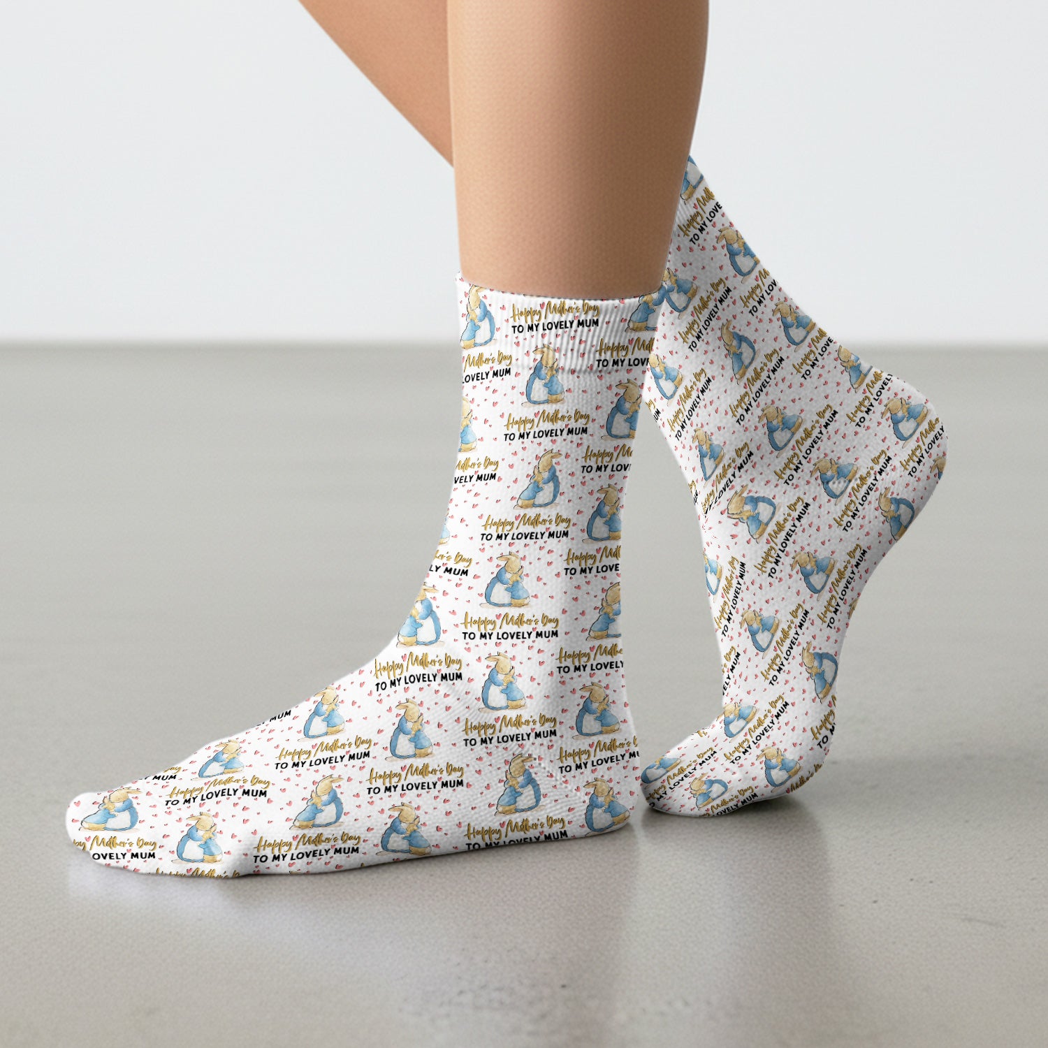 Happy Mothers Day Bunny Love Pattern Socks, Adult Socks for Men and Women