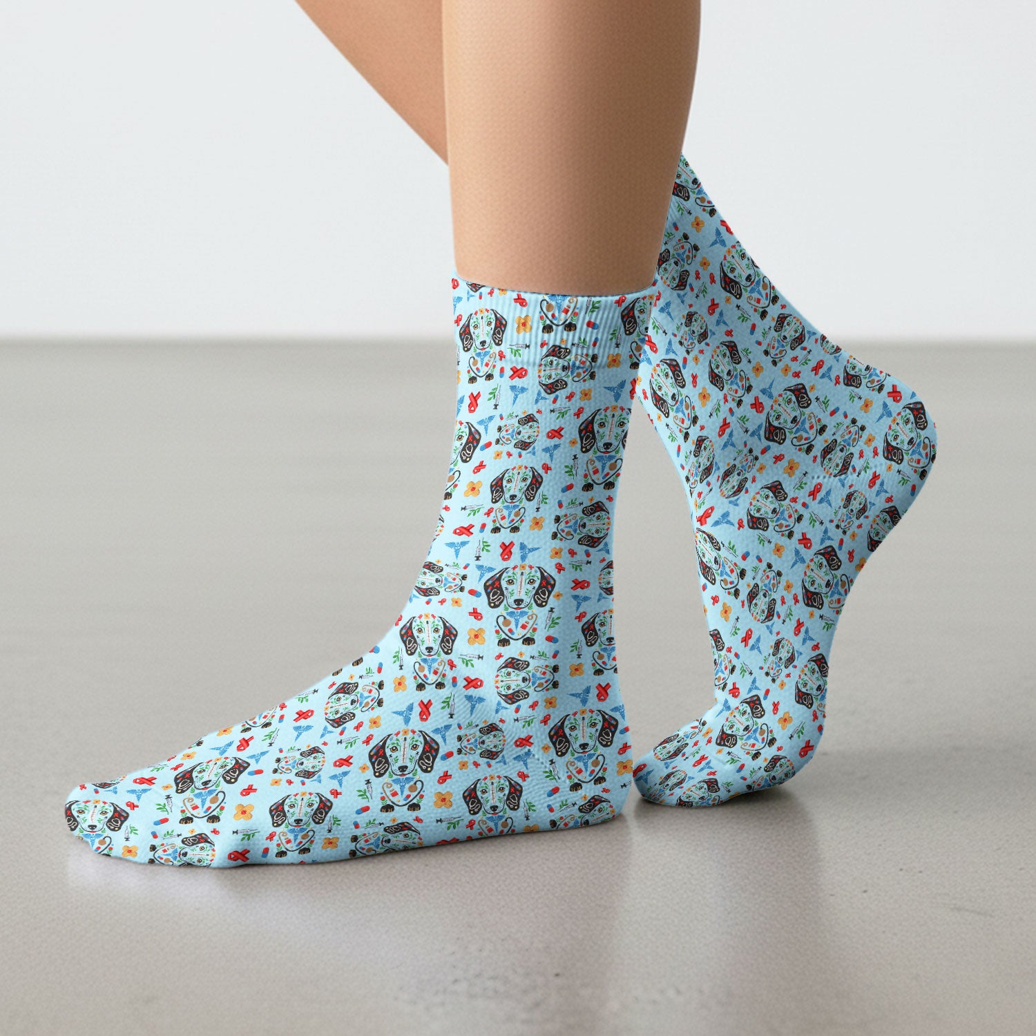 Dachshund Medical Icon Pattern Socks, Socks for Nurse Doctor