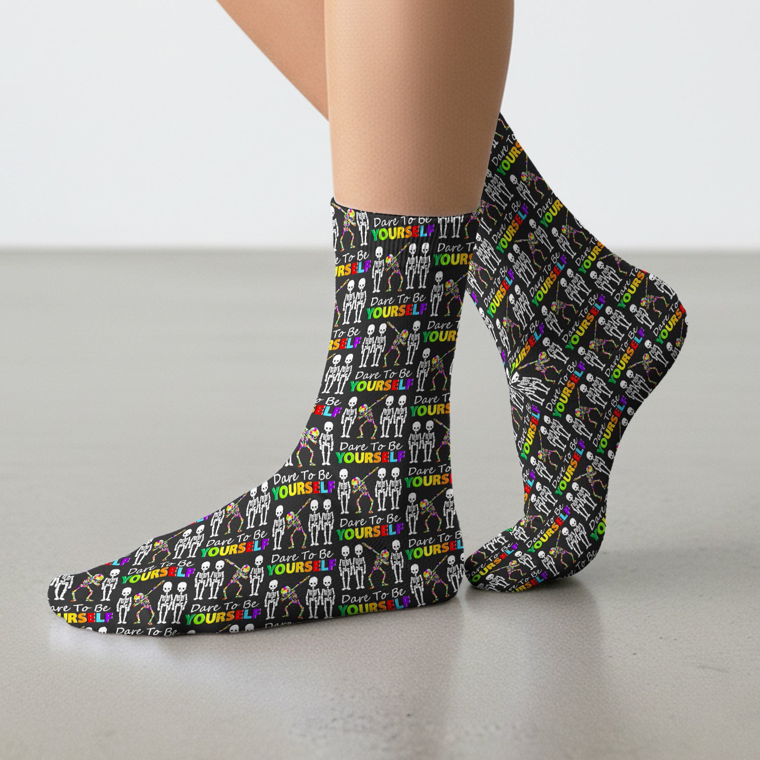 Rainbow Skeleton Dare To Be Yourself Pattern Socks, Adult Socks for Men and Women