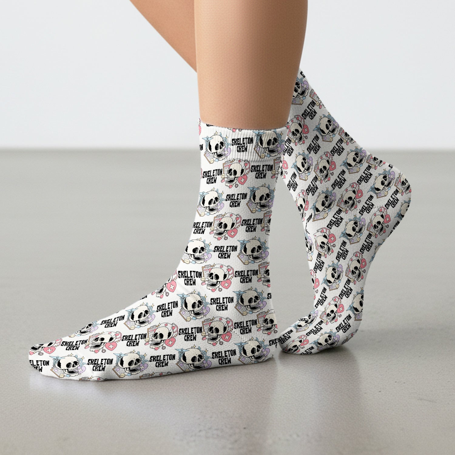 Funny Halloween Skeleton Crew Socks, Adult Socks for Men and Women