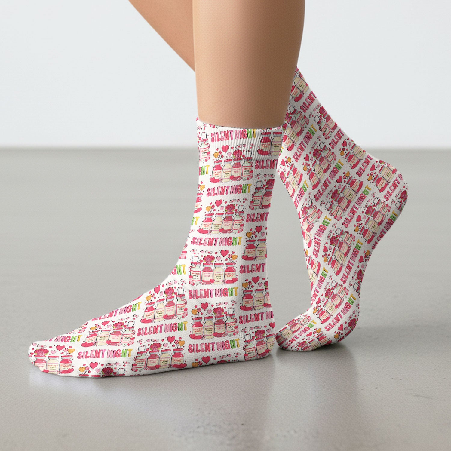 Valentine Silent Night Love Design, Adult Socks for Men and Women