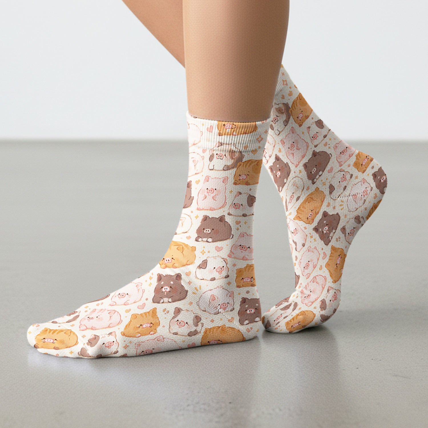 Cute Chubby Pig Nurse Print Socks, Adult Socks for Men and Women