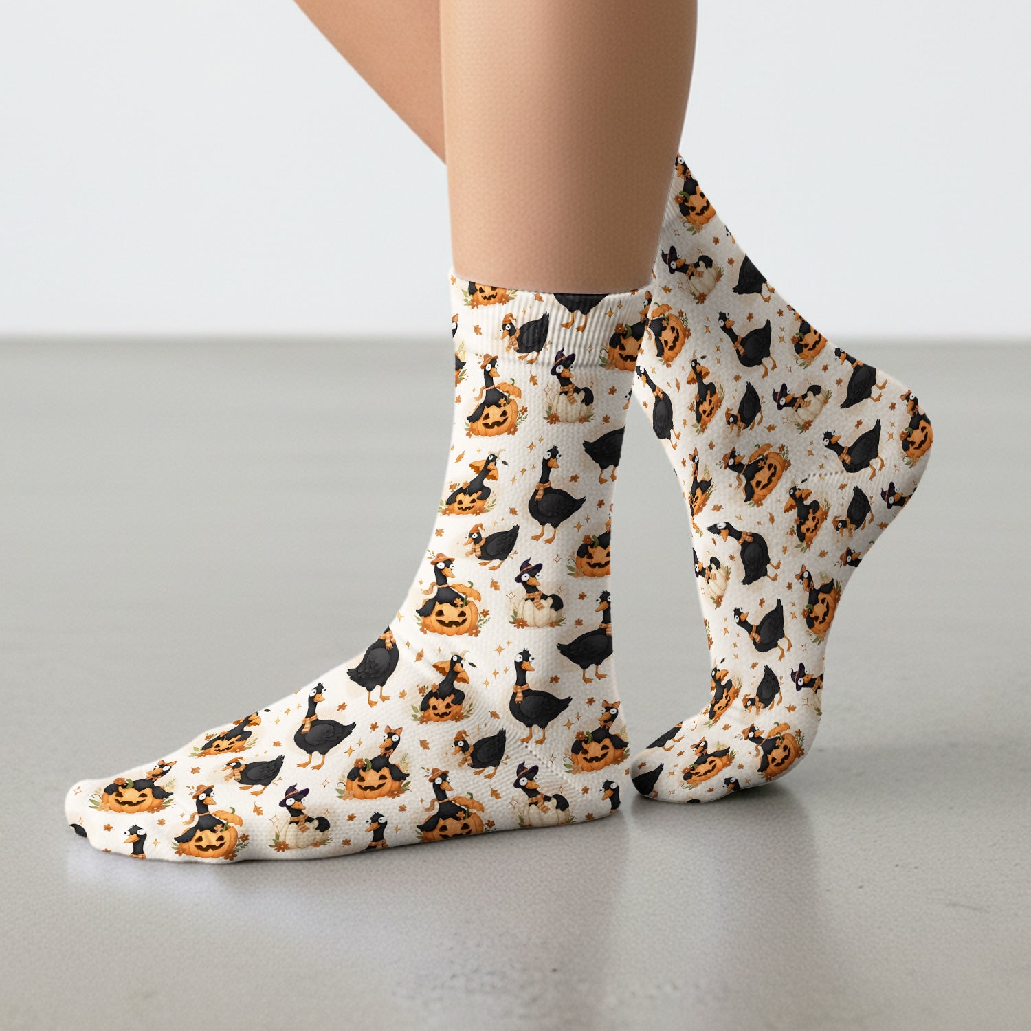 Pumpkin Black Goose Print Socks, Adult Socks for Men and Women