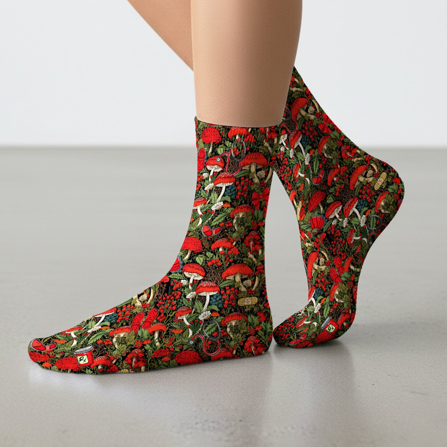 Red Mushroom Medical Forest Pattern Socks, Adult Socks for Men and Women