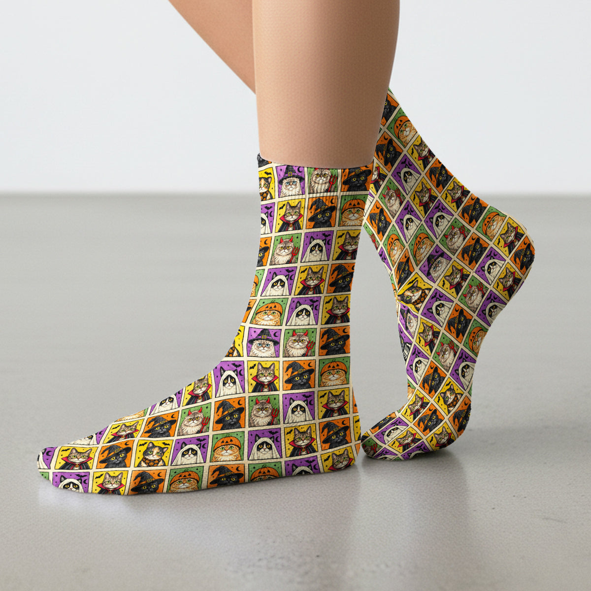 Halloween Cat Costume Patchwork Socks, Adult Socks for Men and Women