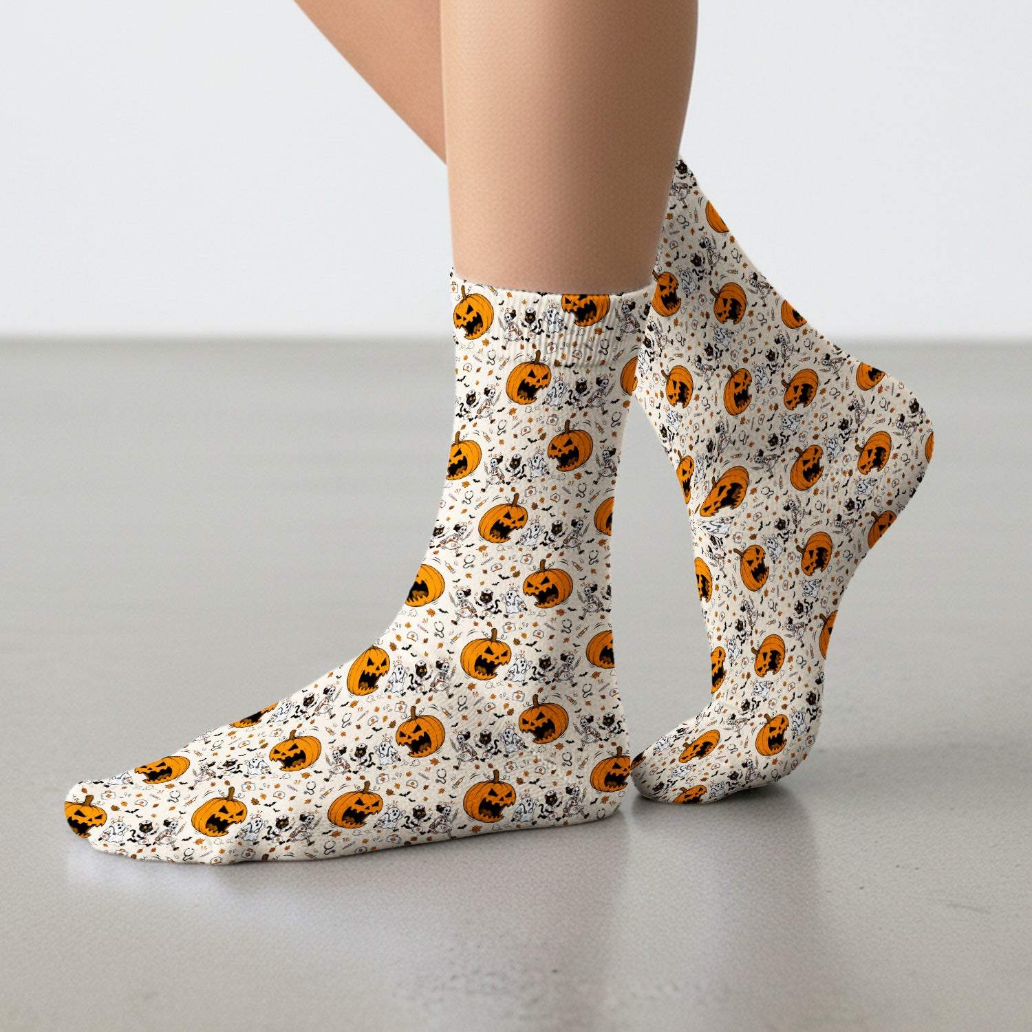 Funny Halloween Pumpkin Chasing Nurses Socks, Adult Socks for Men and Women