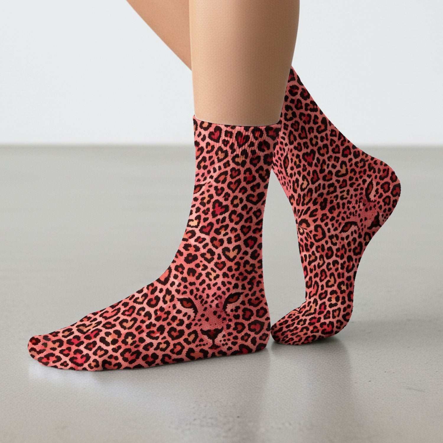 Leopard Pattern Nurse Scrub Socks, Pink Medical Nurses Sock, Breathable Fabrics Nursing Uniform