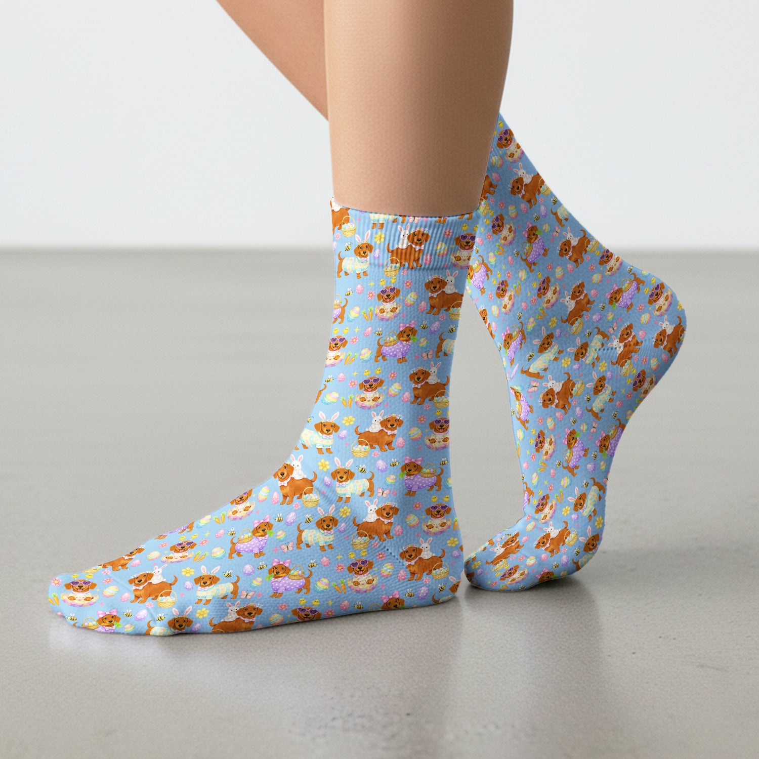 Cute Easter Dachshund Dog Pattern Socks, Adult Socks for Men and Women