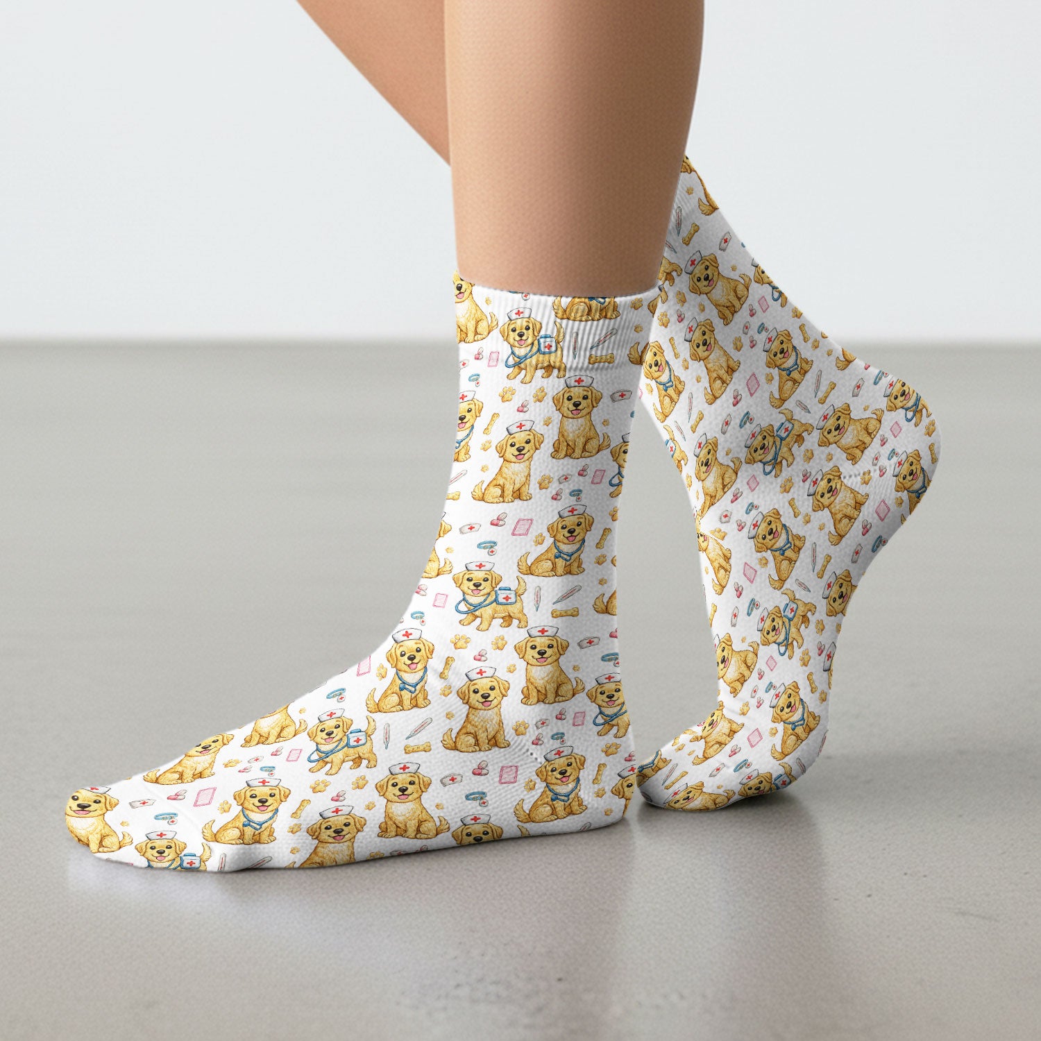 Cute Puppy Nurse Medical Print Medical Socks, Socks for Nurse Doctor