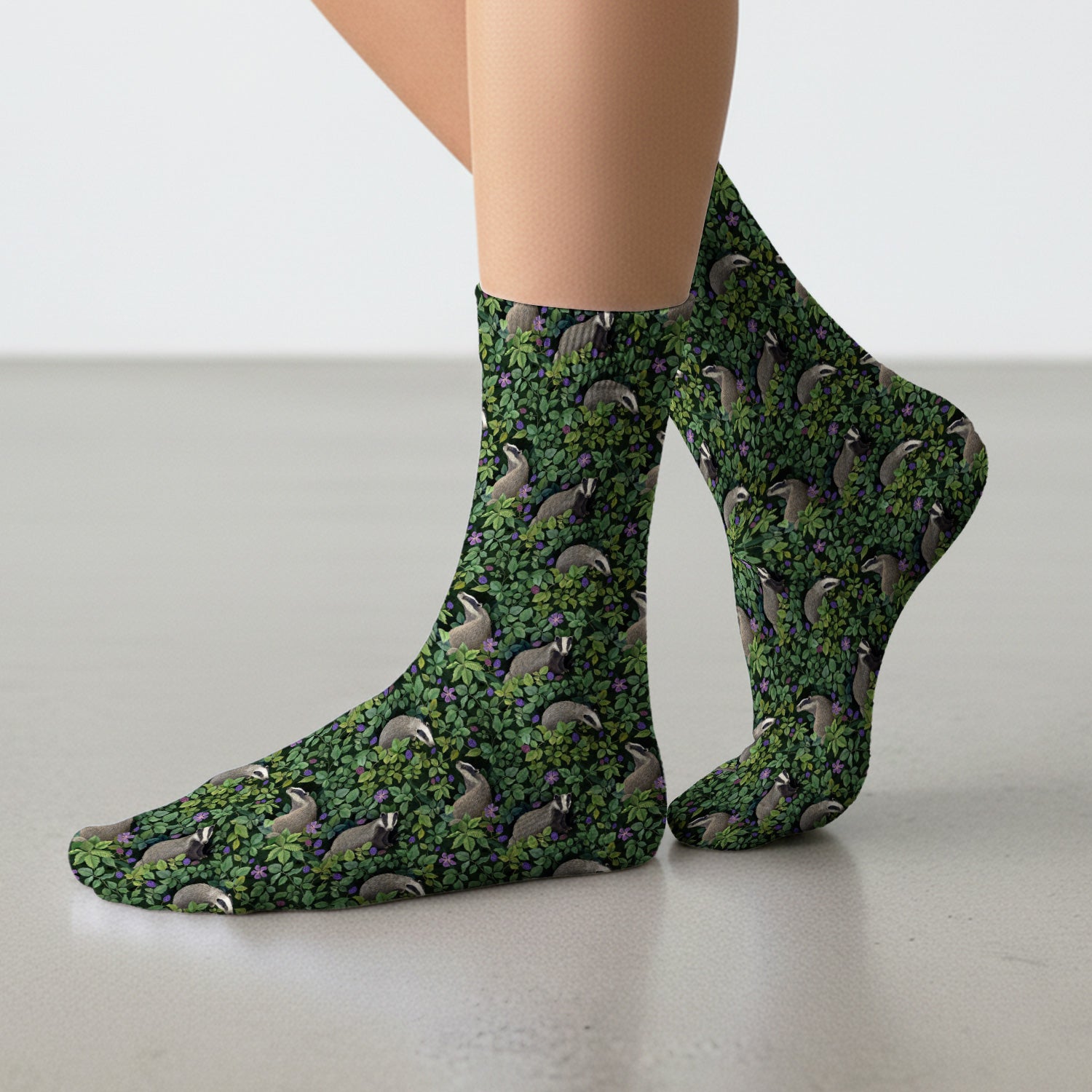 Woodland Badger Forest Pattern Socks, Adult Socks for Men and Women
