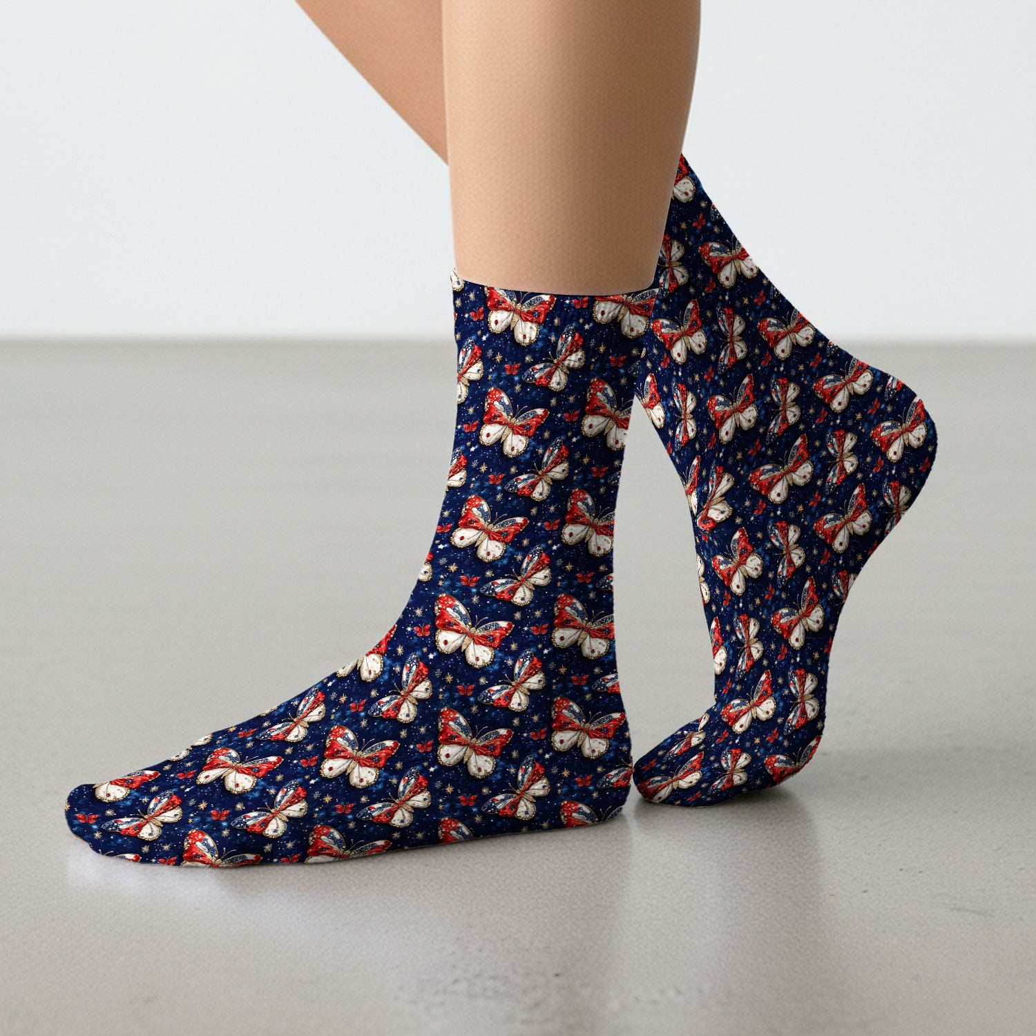 Patriotic Butterfly Nurse for RN & CNA, Americana Stars Healthcare Workers Uniform Socks, Adult Socks for Men and Women