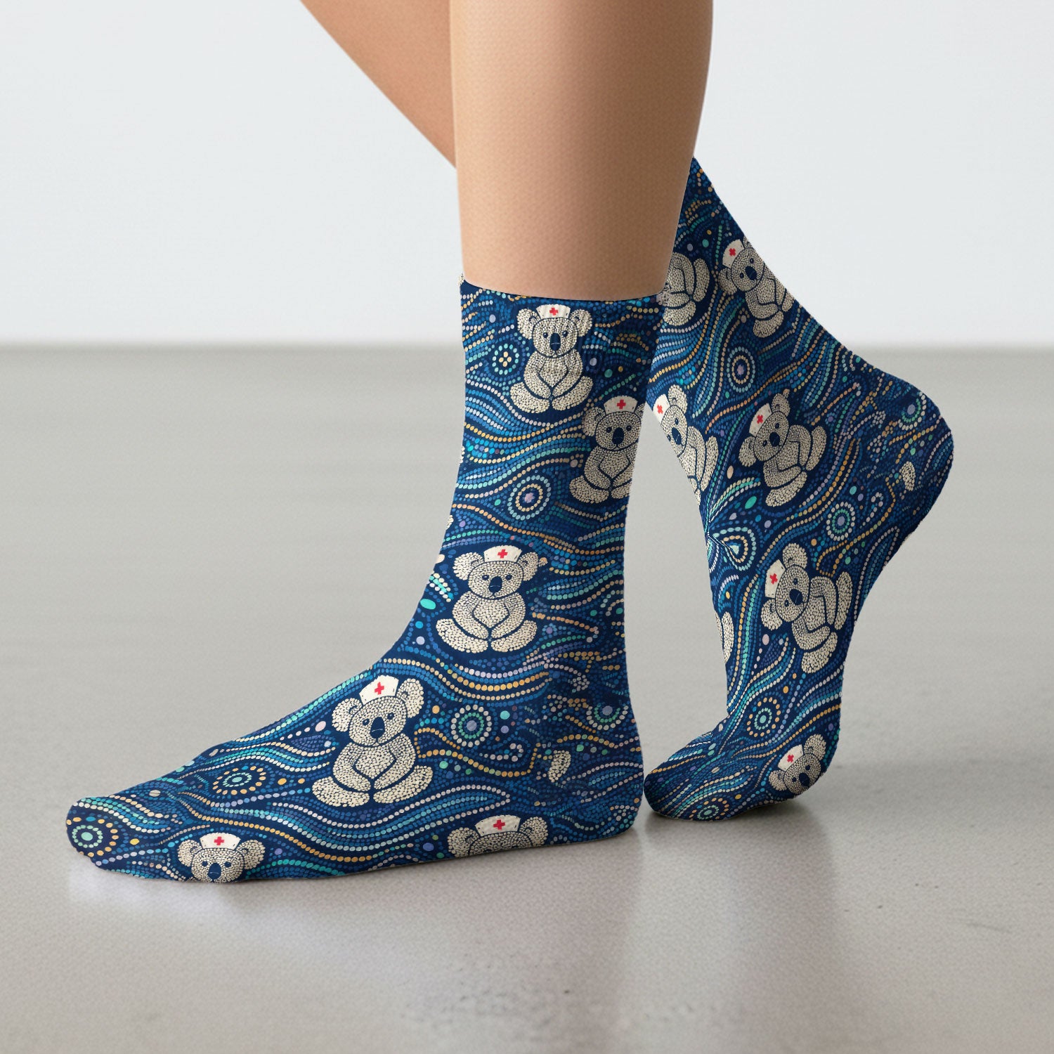 Koala Pattern Nurse Scrub Socks, Aboriginal Dot Art Medical Sock For Women, Breathable Fabrics Nursing Uniform