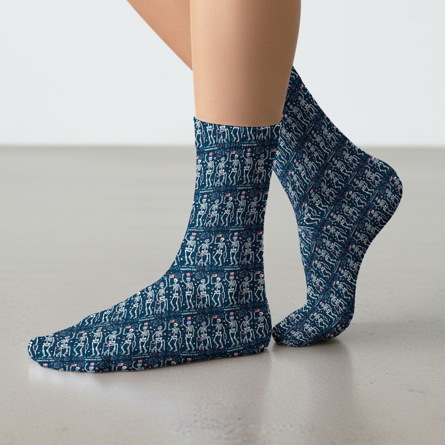 Festive Patriotic Skeleton America 250 Pattern Socks, Socks for Nurse Doctor