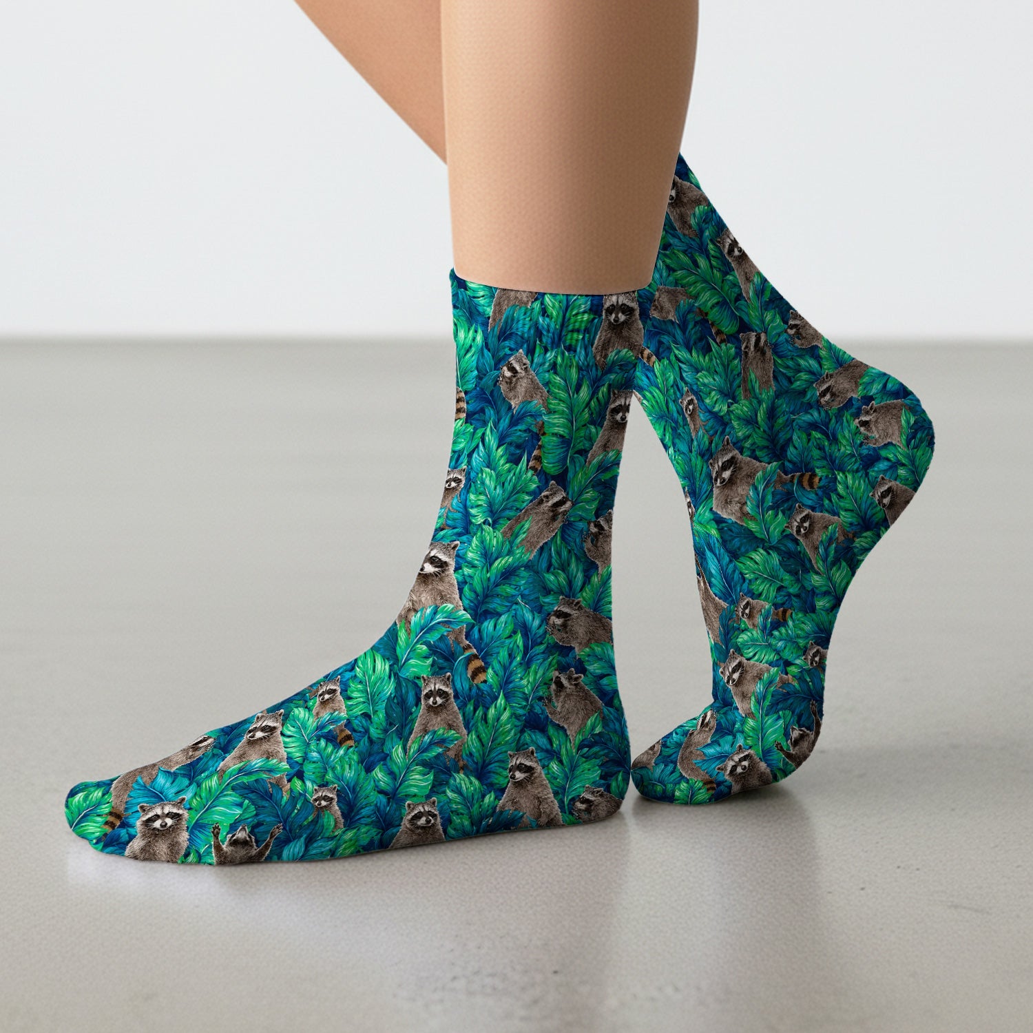 Tropical Raccoon Jungle Leaves Pattern Socks, Adult Socks for Men and Women