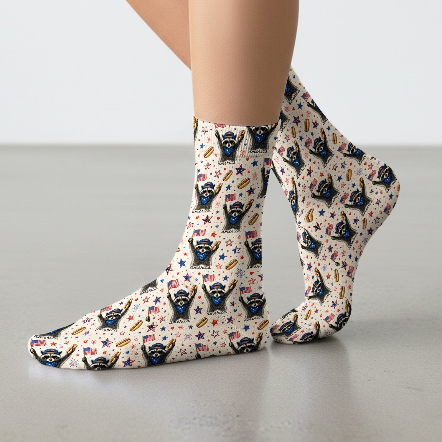 Patriotic Raccoon America Hotdog Pattern Socks, Adult Socks for Men and Women