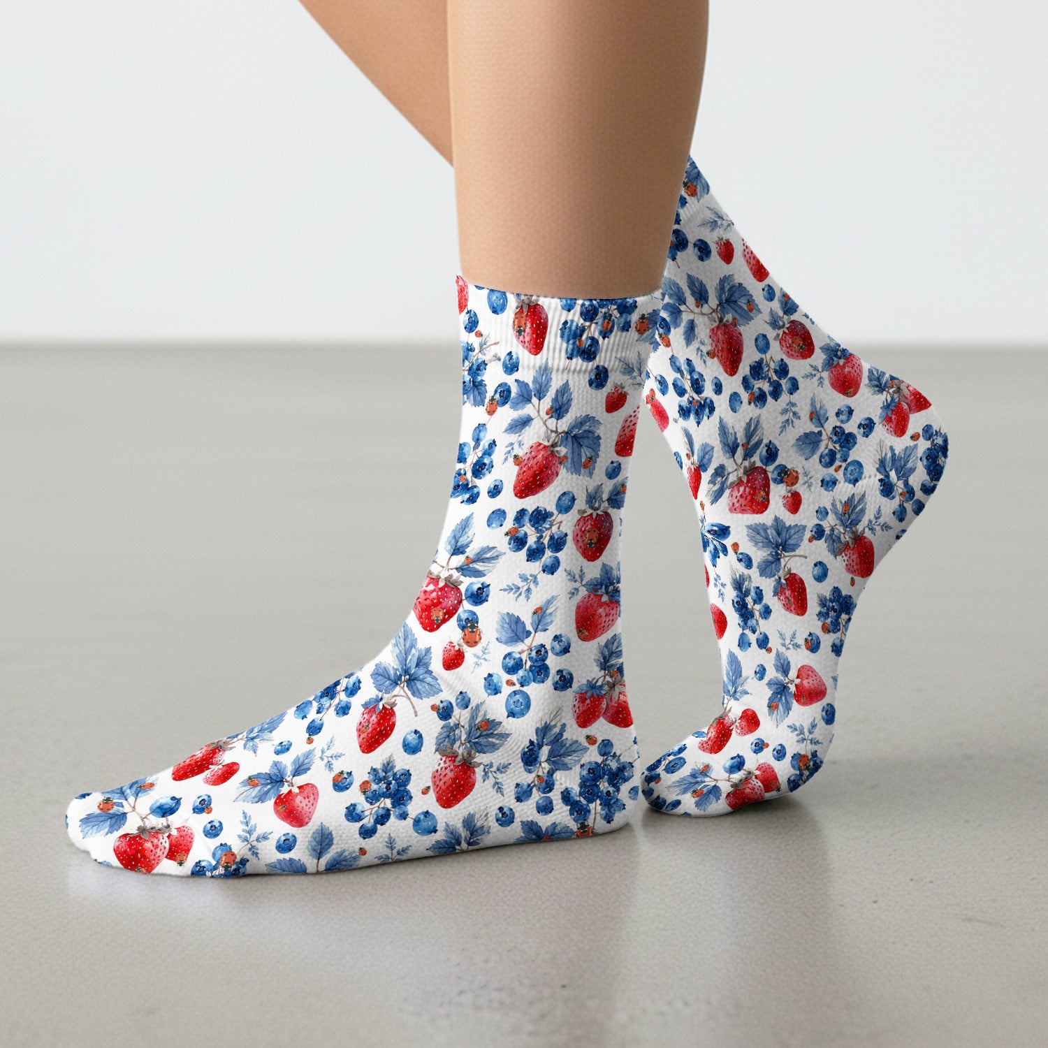 Cute Strawberry Blueberry Ladybug Pattern Socks, Adult Socks for Men and Women