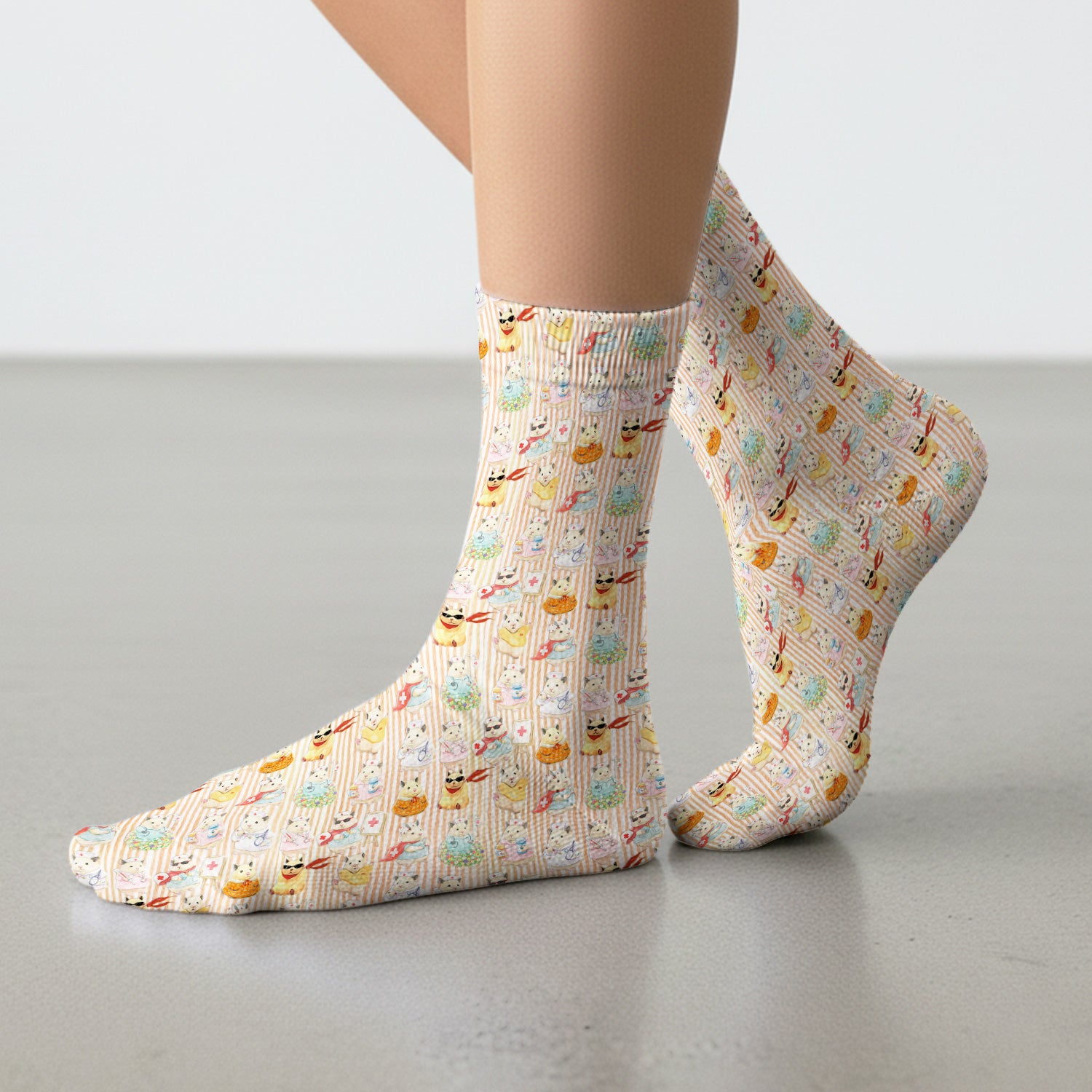 Cute Nurse Hamster Pattern Socks, Adult Socks for Men and Women