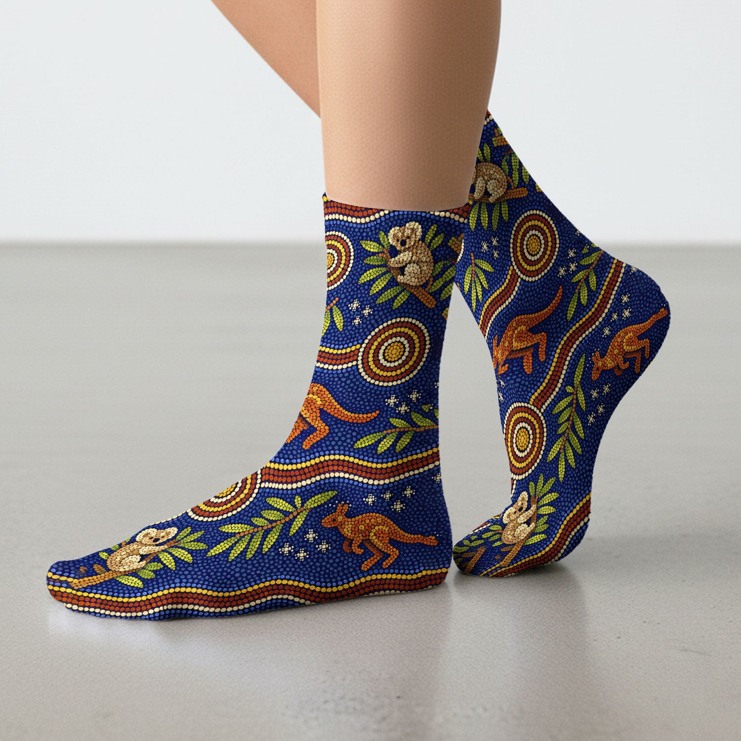 Australian Aboriginal Dot Art Scrub Socks, Kangaroo ANd Koala Pattern Nurse Sock, Breathable Fabrics Nursing Uniform