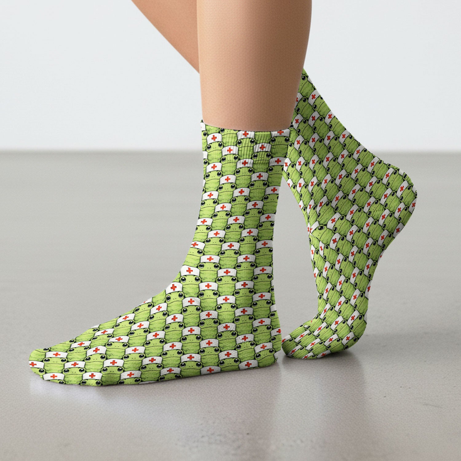 Funny Green Nurse Frog Socks, Breathable Fabrics Medical Uniform