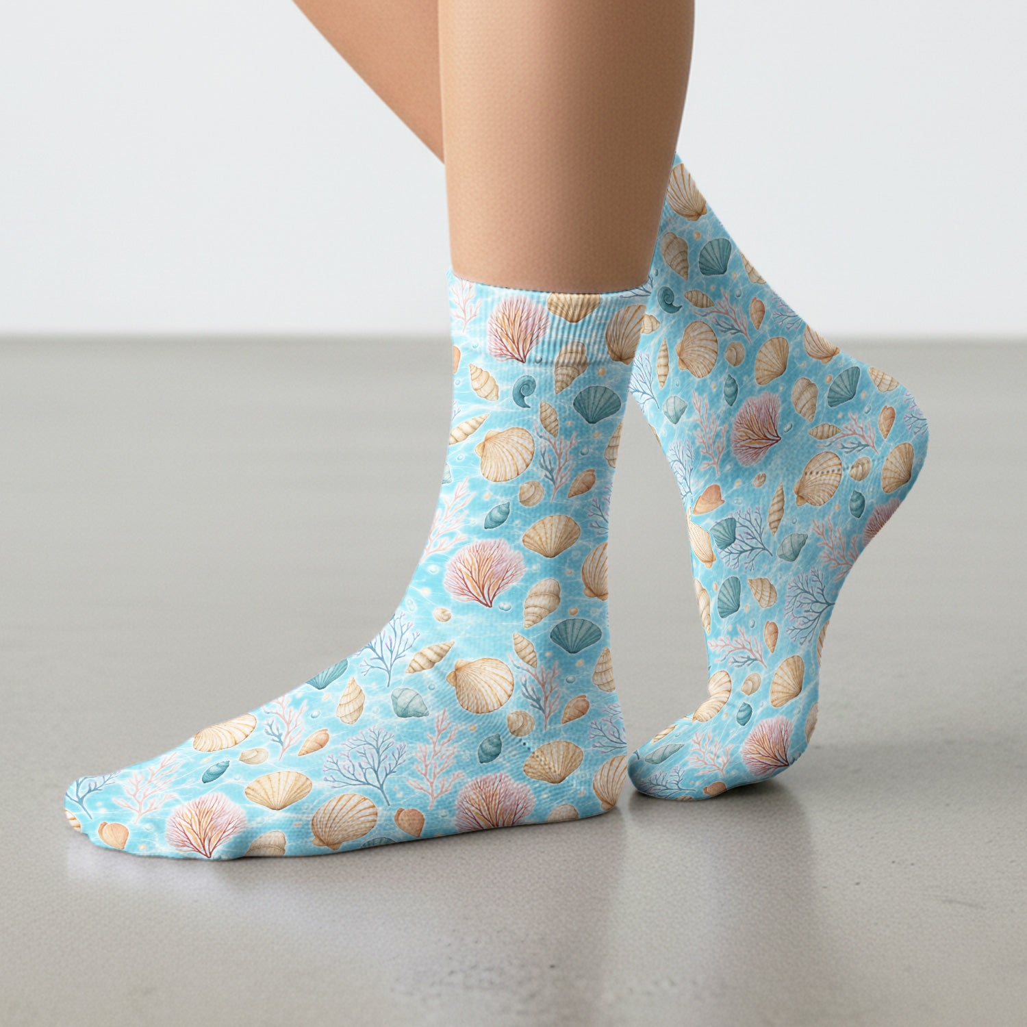 Cute Nurse Coastal Seashell And Coral Reef Socks, Adult Socks for Men and Women