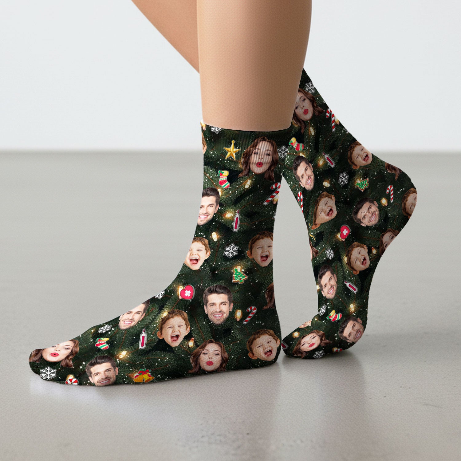 Personalized Christmas Photo Scrub Socks, Funny Xmas Custom Face Scrub Sock, Breathable Fabrics Nursing Uniform