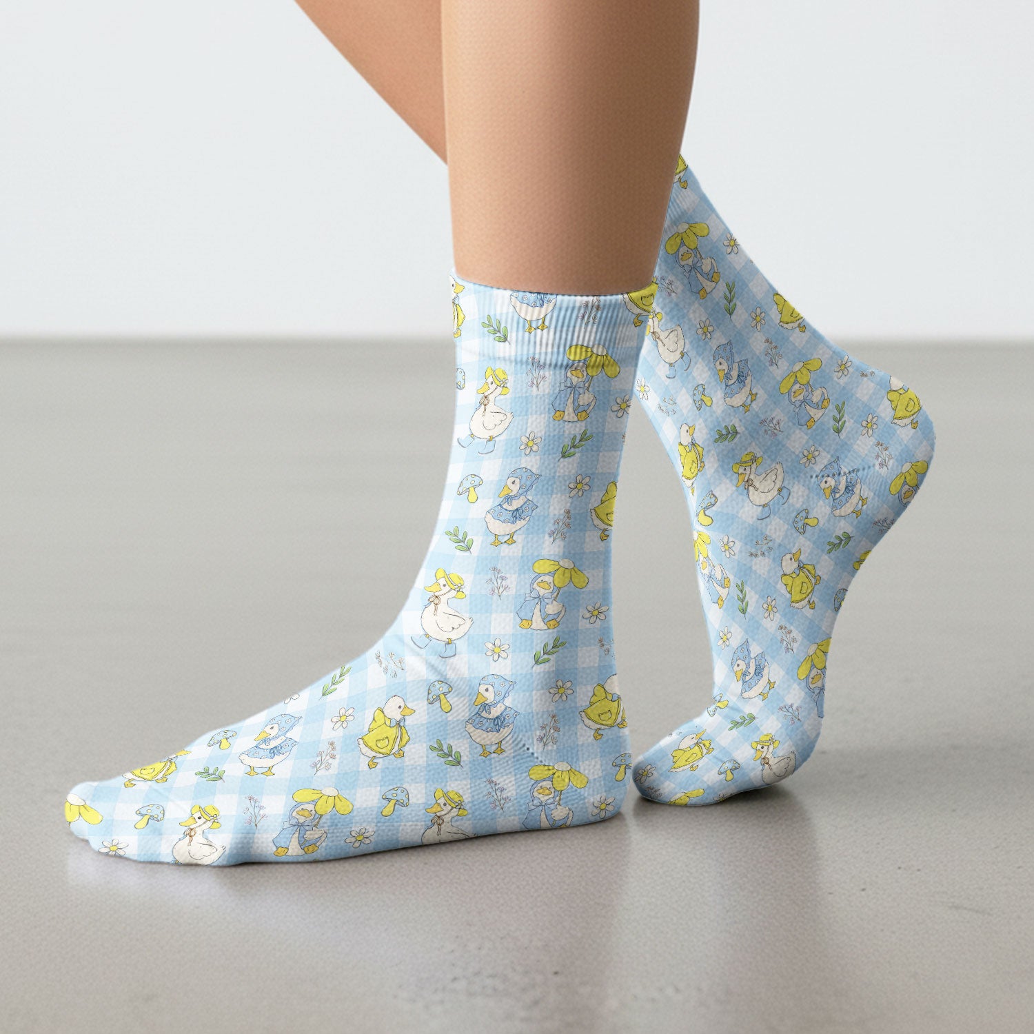 Cute Duck Outfit Gingham Pattern Scrub Socks, Socks for Nurse Doctor