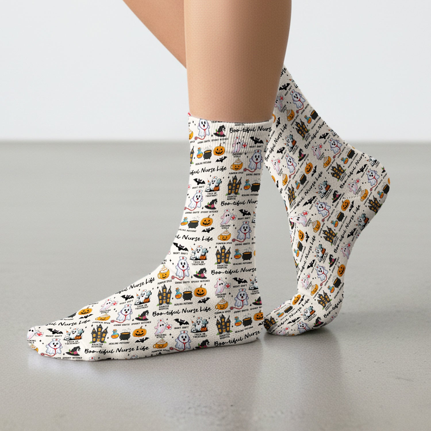Spooky Halloween Boo-tiful Nurse Life Socks, Adult Socks for Men and Women