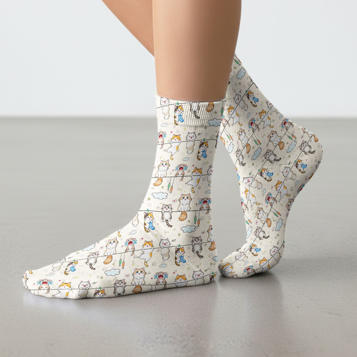 Funny Cats With Cute Expressions Pattern Socks, Adult Socks for Men and Women