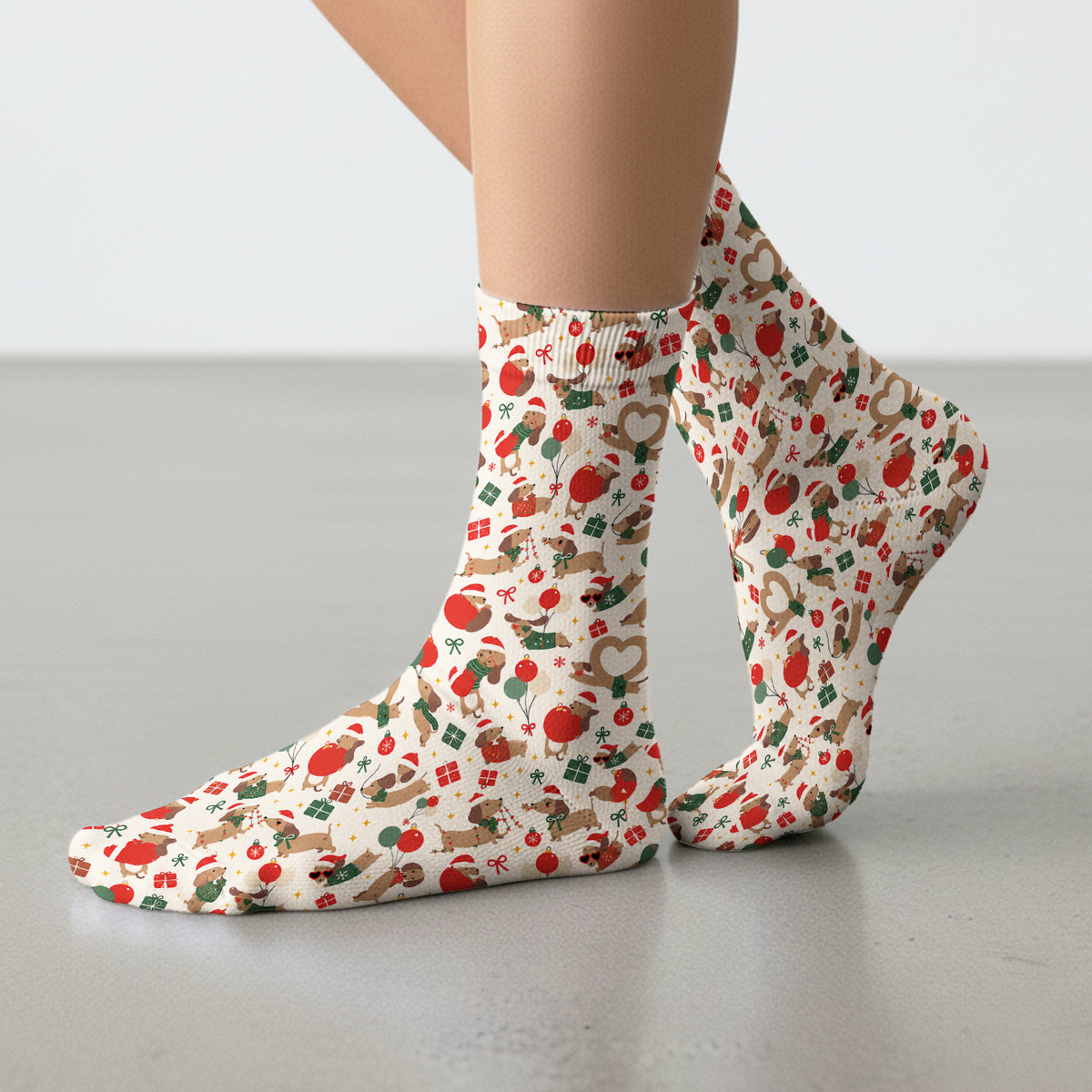 Cute Christmas Dachshund Pattern Socks, Adult Socks for Men and Women