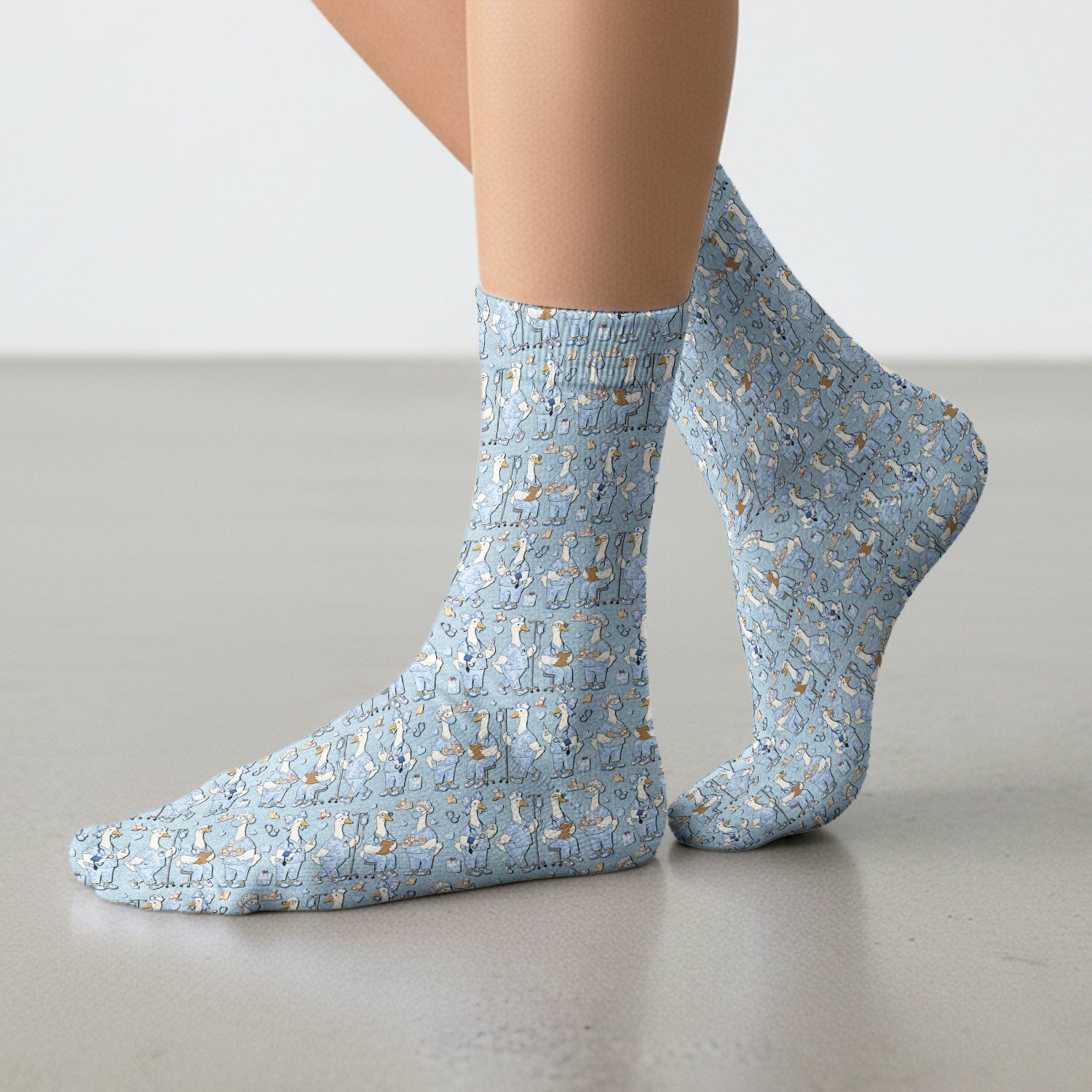 Cute Nurse Goose Working Pattern Socks, Adult Socks for Men and Women