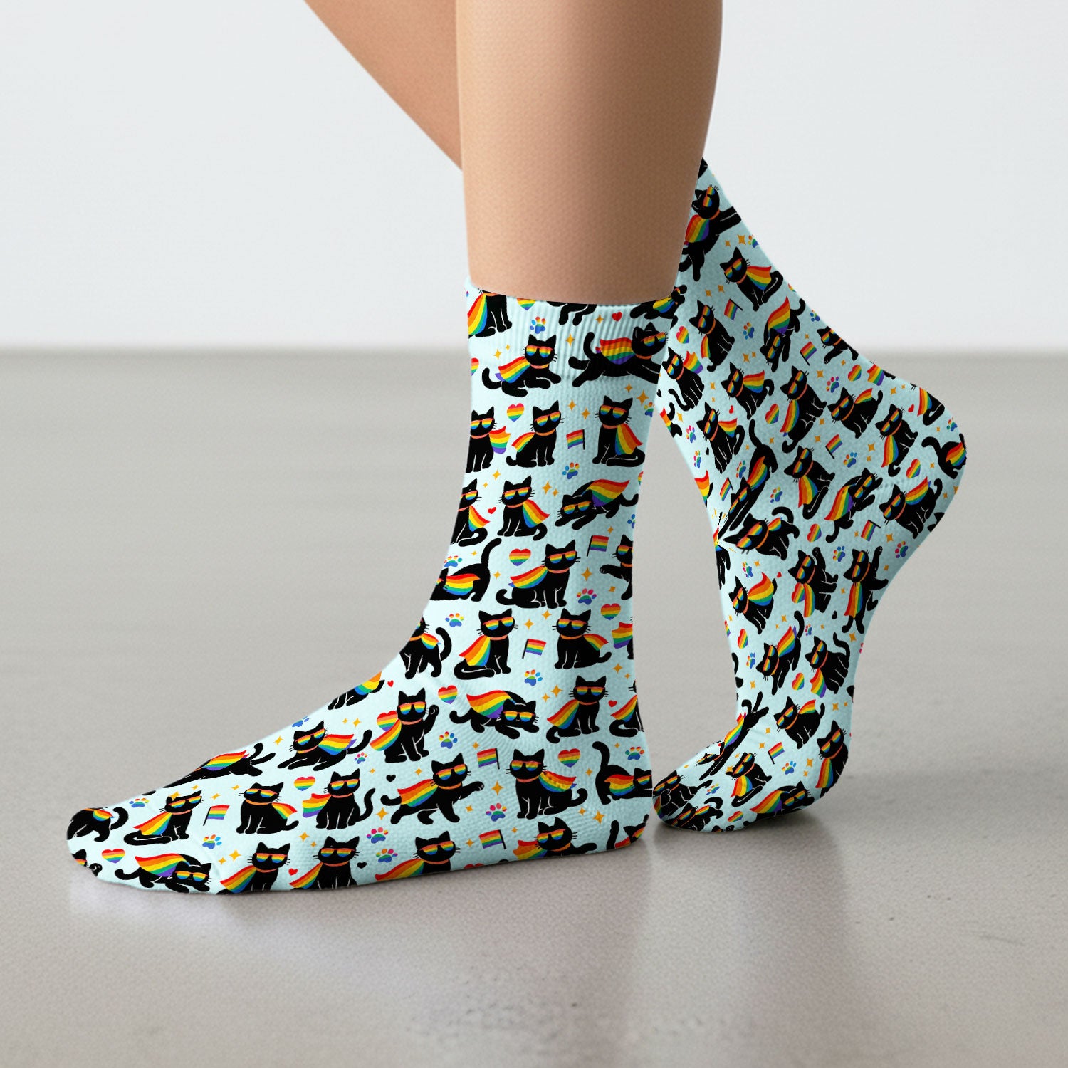 Rainbow Black Cat Pride Pattern Socks, Breathable Fabrics Medical Uniform