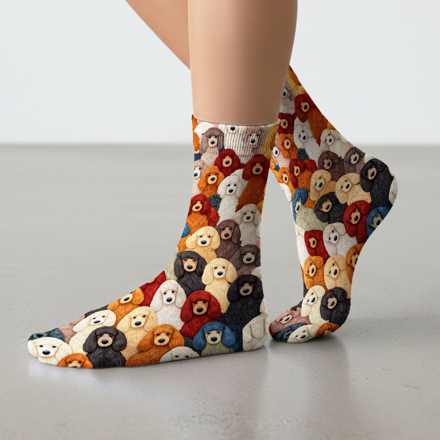 Multicolor Poodle Dog Pattern Socks, Adult Socks for Men and Women