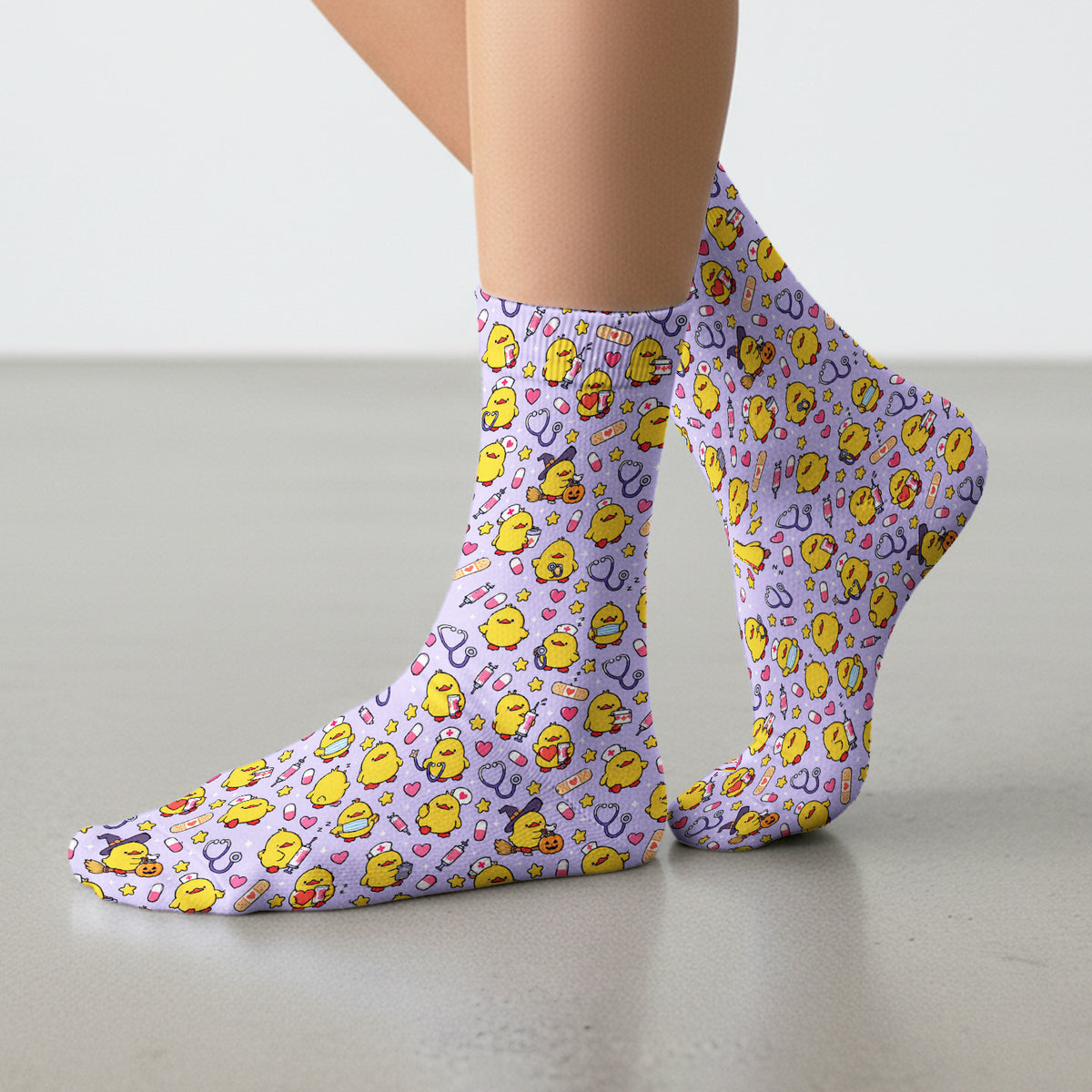 Cute Nurse Chicks And Medical Icons Socks, Adult Socks for Men and Women