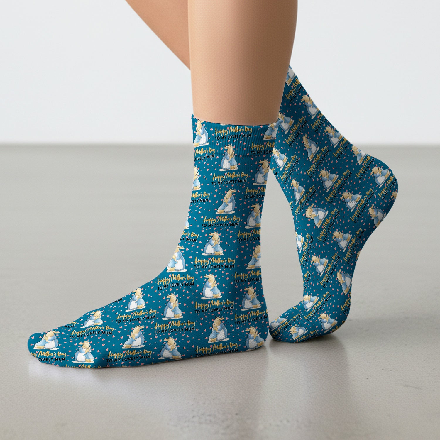 Happy Mothers Day Bunny Love Pattern Socks, Adult Socks for Men and Women
