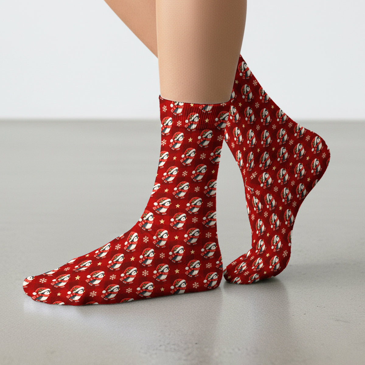 Cute Christmas Ice Skating Penguin Socks, Adult Socks for Men and Women