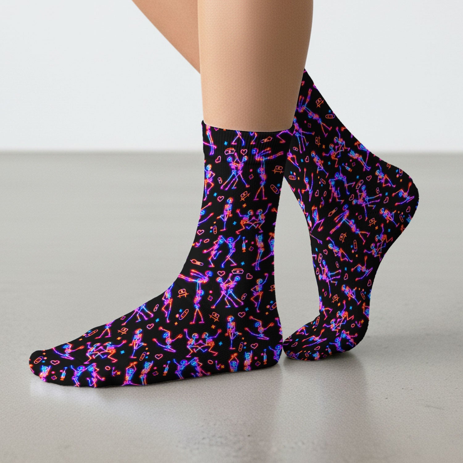 Neon Dancing Skeleton Medical Pattern Socks, Adult Socks for Men and Women