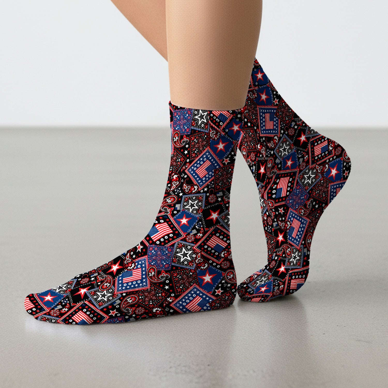 Patriotic Bandana With USA Flag Pattern Socks, Adult Socks for Men and Women