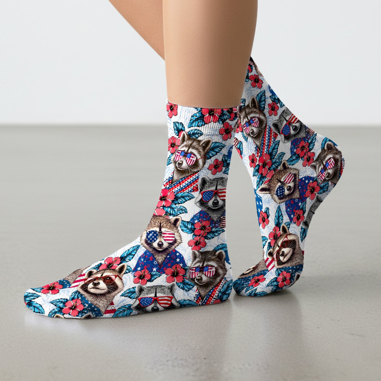 Funny Patriotic Raccoon Sunglasses Pattern Socks, Adult Socks for Men and Women