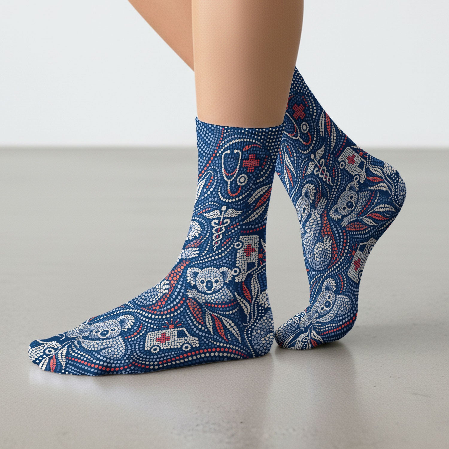 Koala Dot Art Medical Pattern Socks, Socks for Nurse Doctor