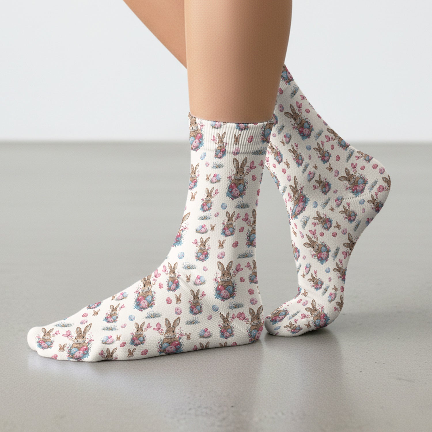 Pastel Easter Bunny Nest Pattern Socks, Socks for Nurse Doctor