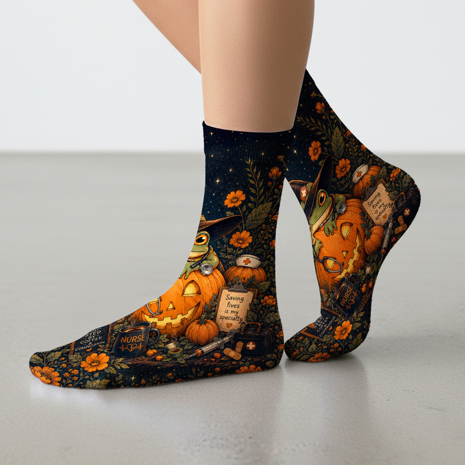 Halloween Witch Frog Pumpkin Socks, Adult Socks for Men and Women