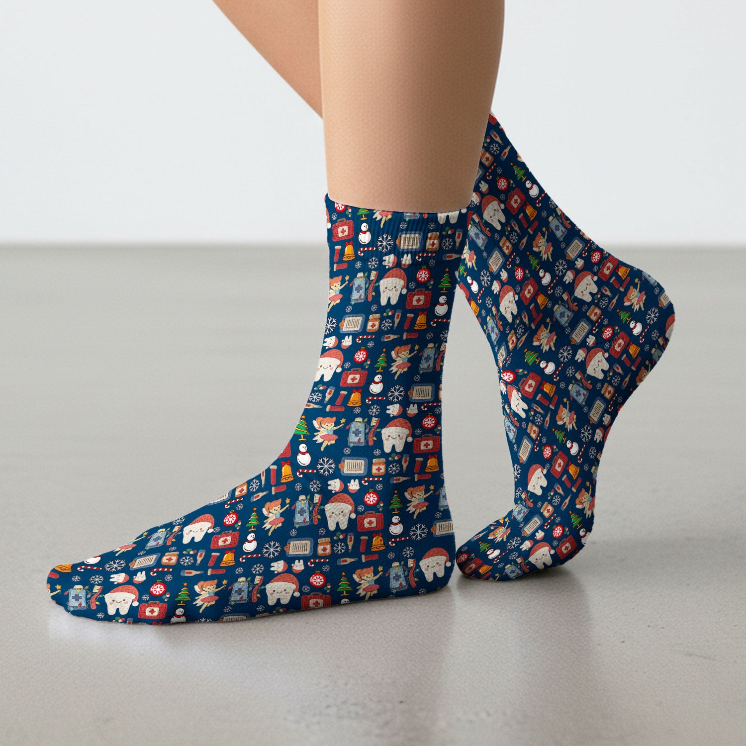 Christmas Dental Socks for Nurse Doctor - Cute Santa Tooth & Snowman Adult Socks for Men and Women