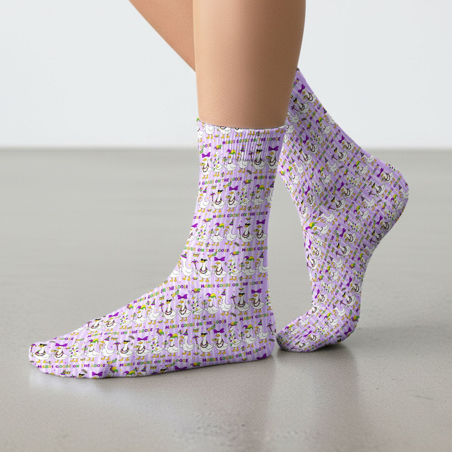 Mardi Gras Goose Nurse Scrub Socks, Funny Carnival Medical Pattern Nurse Sock, Breathable Fabrics Nursing Uniform