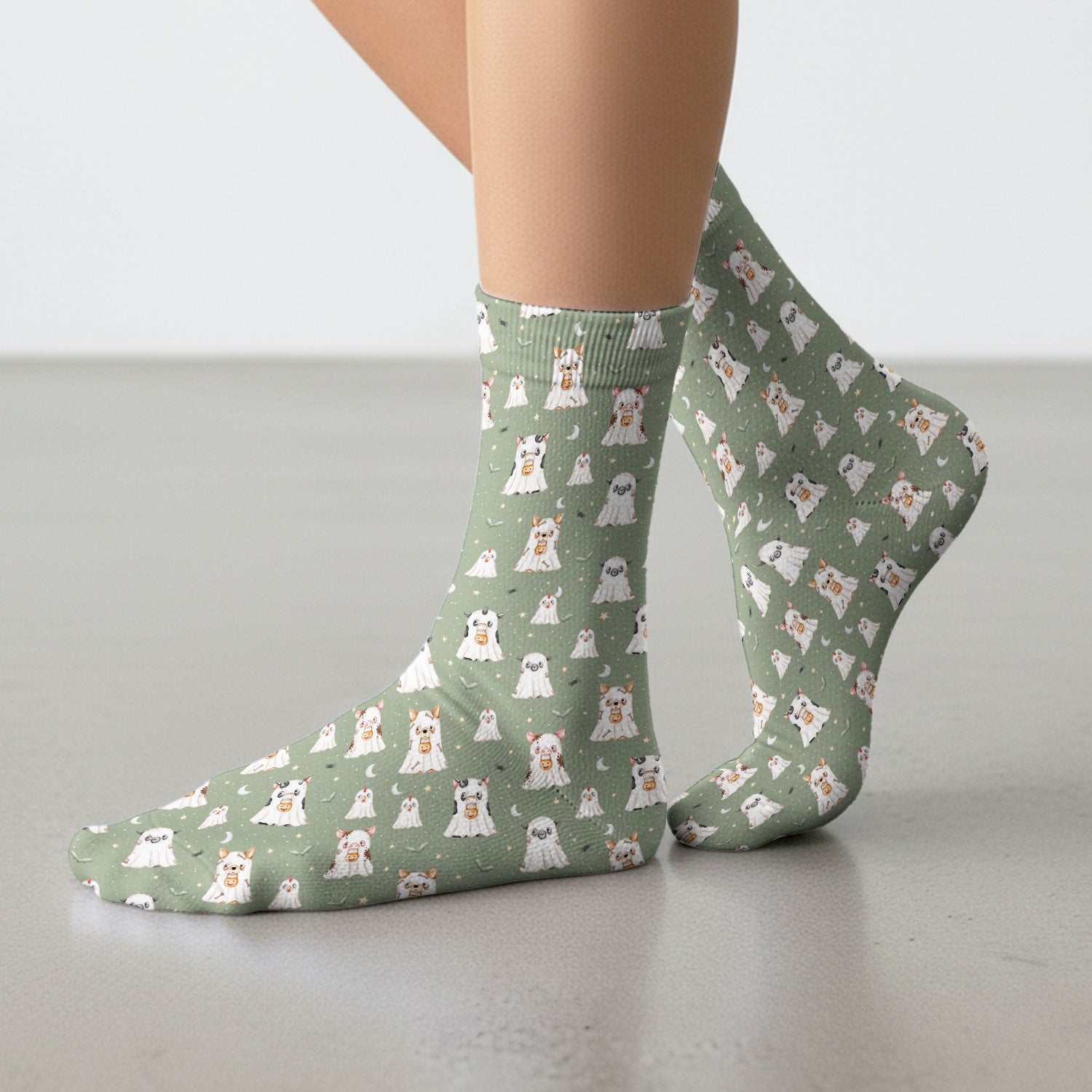 Spooky Farm Animal Ghost Socks, Adult Socks for Men and Women