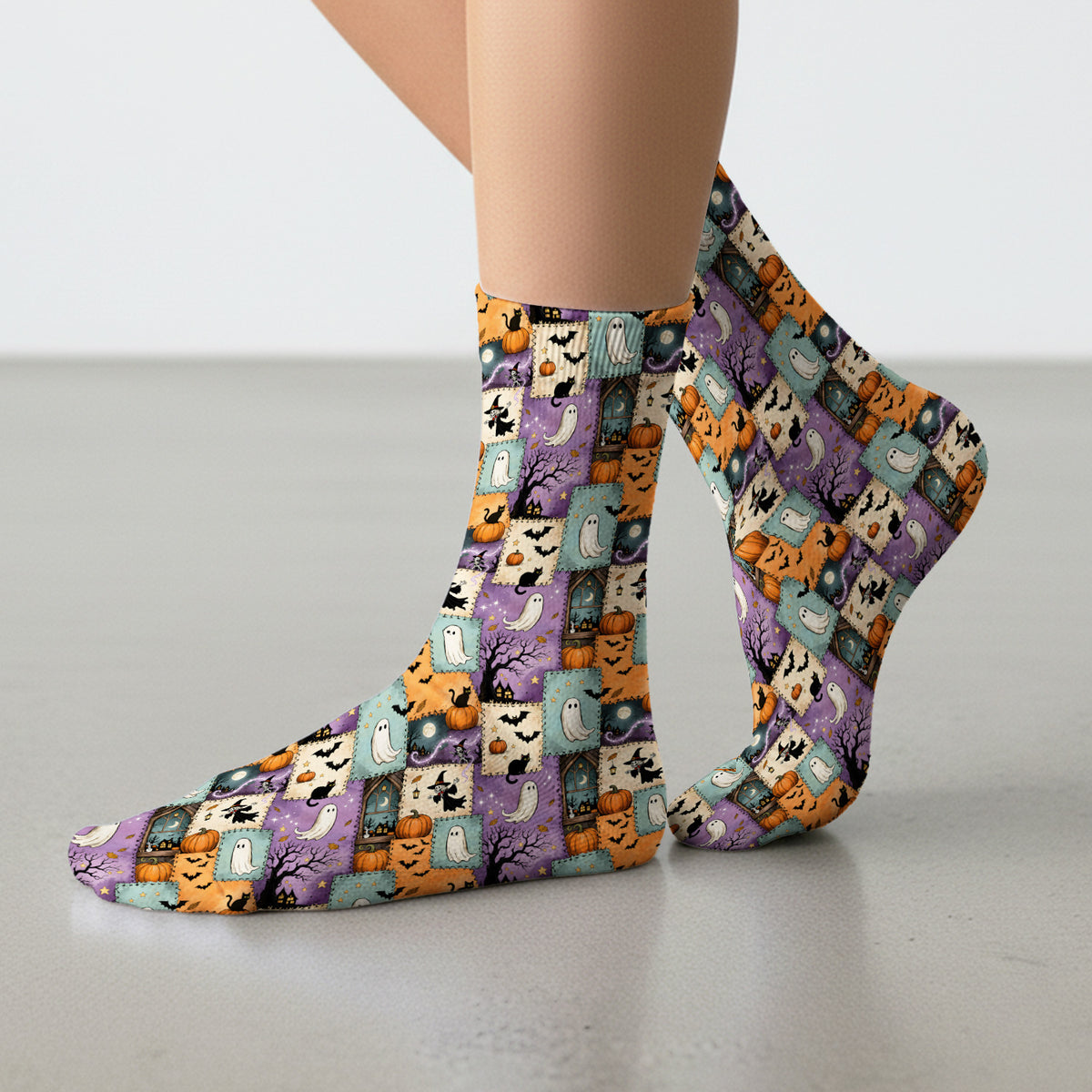Cute Christmas Cat Patchwork Socks, Adult Socks for Men and Women