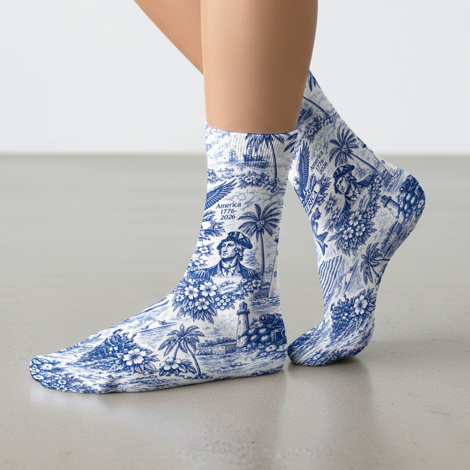 Patriotic America Heritage Toile Pattern Sock, Breathable Fabrics Medical Uniform