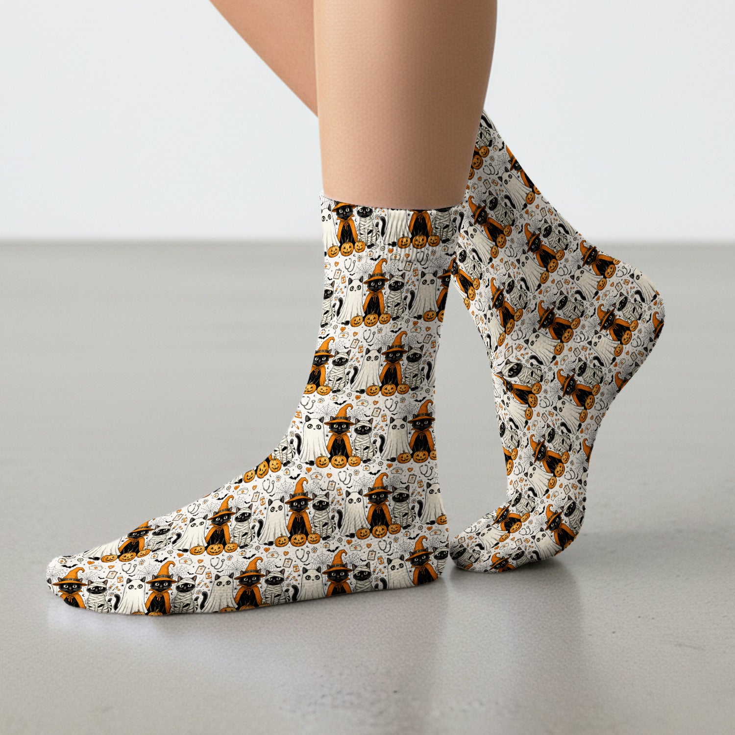 Spooky Halloween Costume Cats Socks, Adult Socks for Men and Women